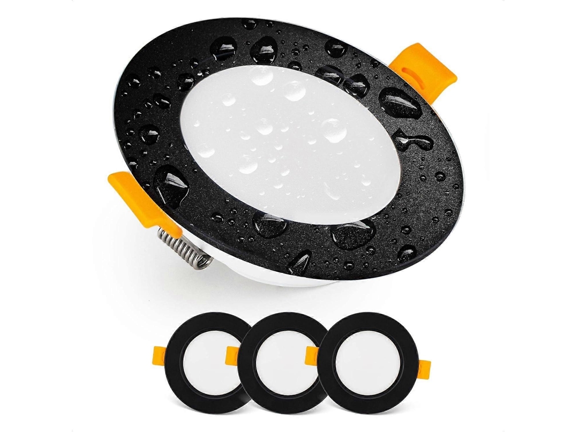 Omni focos de Teto Led Ip54, Branco Quente 3000k - Pacote de 3 Focos Redondos Extraplanos 7w/700 Lúmens, Preto