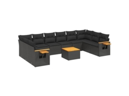 Conjunto de 11 Sofás de Jardim com Almofadões Vime Pe Preto MAISON EXCLUSIVE