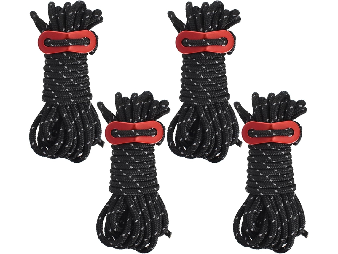 4 Cordas Campismo 4m Reflexivas, 4mm com Tensor, Náilon Resistente, para Barracas, À Prova de Vento, Vermelho+preto ZYBLSSBB
