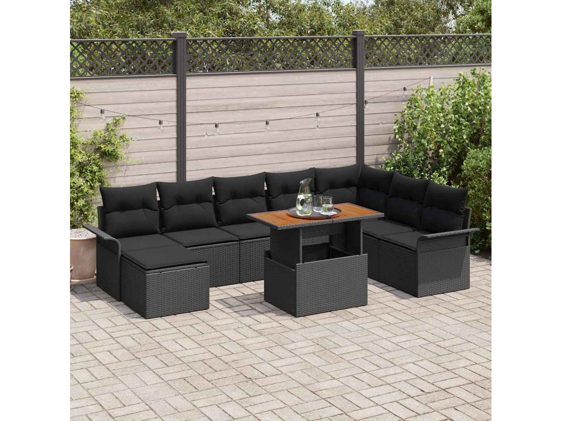 Vidaxl Conjunto De Sofá De Jardim 9 Pcs Preto Rattan Sintético