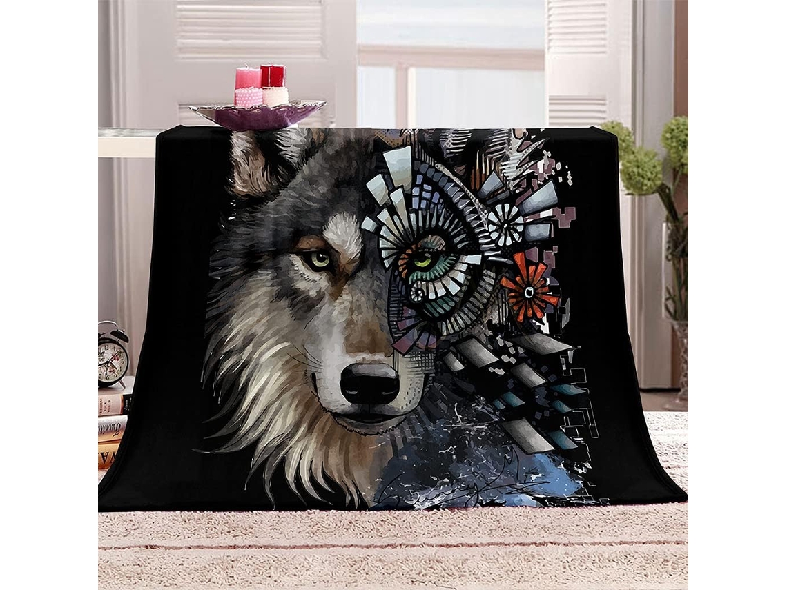 Manta de Flanela Fansu Estampa Lobo em 3d Colcha Microfibra Macia e Quente para o Inverno Ideal Sofá Adequada