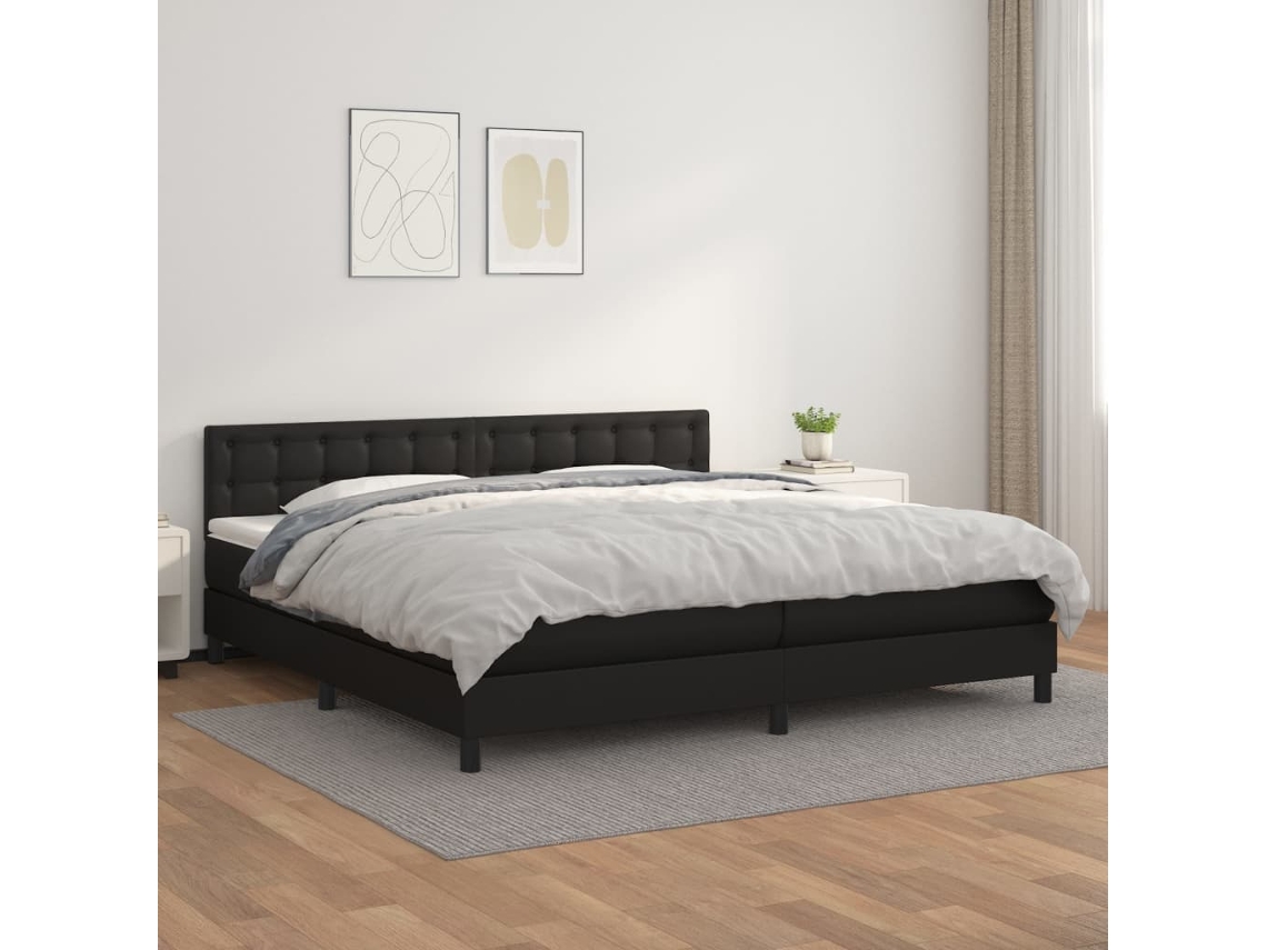 Vidaxl Cama Com Molas/colchão 200x200 Cm Couro Artificial Preto