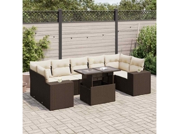 Vidaxl 8 Pcs Conjunto Sofás De Jardim C/ Almofadões Vime Pe Castanho