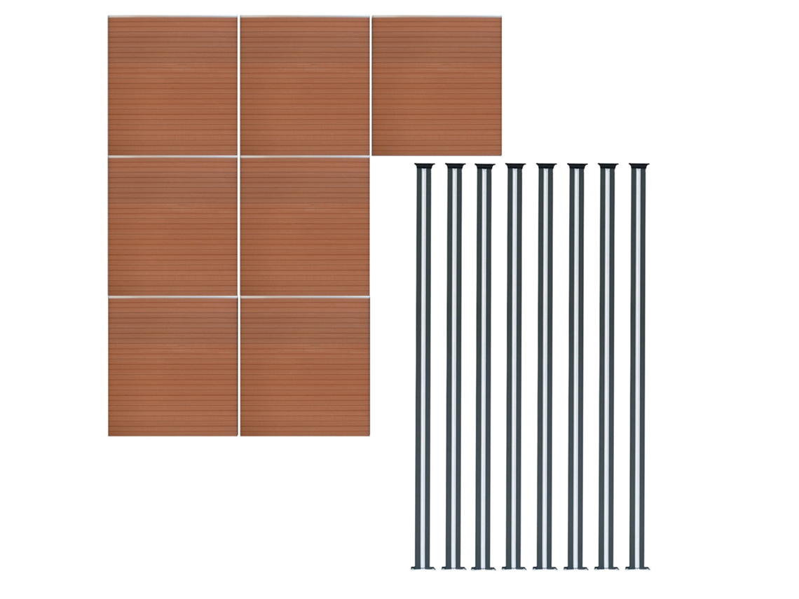 Vedao Exterior Wpc 185x1218cm | Marrom | 7 Painis 8 Postes De Alumnio Com Led Solar | Painel Dupla Face | Design Monstershop