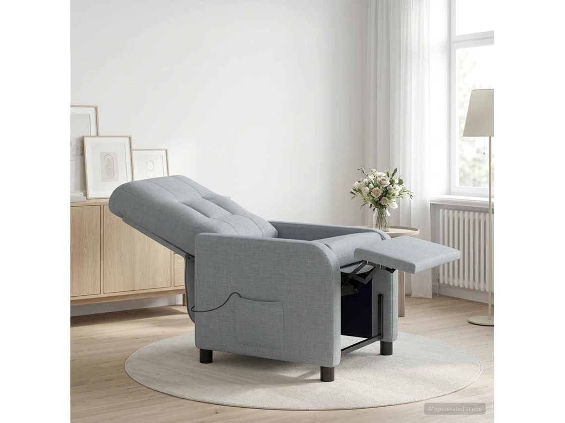 Vidaxl Recliner De Massagem Cinzento-claro Tecido