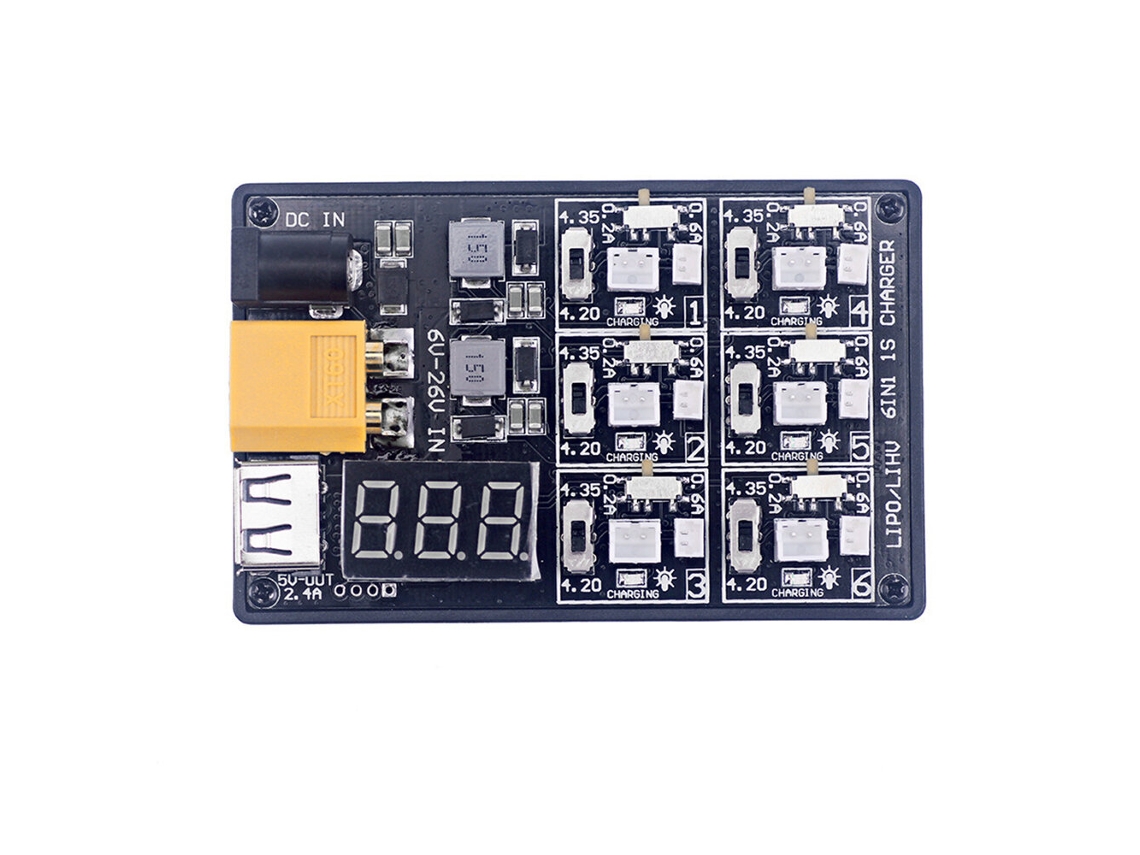 Placa De Carregador De Bateria 6 Em 1 1s Lipo Lihv Xt60 12v 3a Ph12520jst Para Quadricóptero Rc Fpv Racing Drone