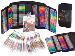 Conjunto de 120 Canetas em Gel, 7 Mm com Refis, Livro de Colorir e Estojo AQUAFORGE