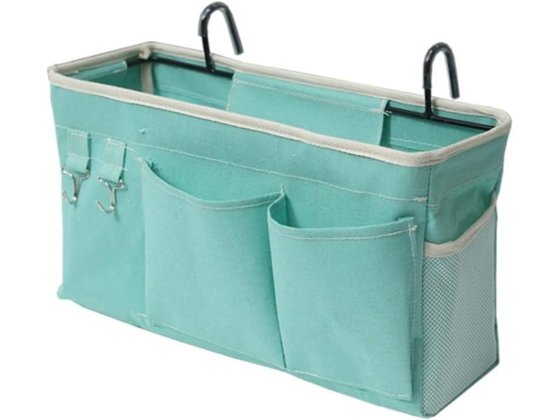 Bolsa Organizadora Suspensa Com Bolsos Para Cama Porta Celular Revistas Livros Verde