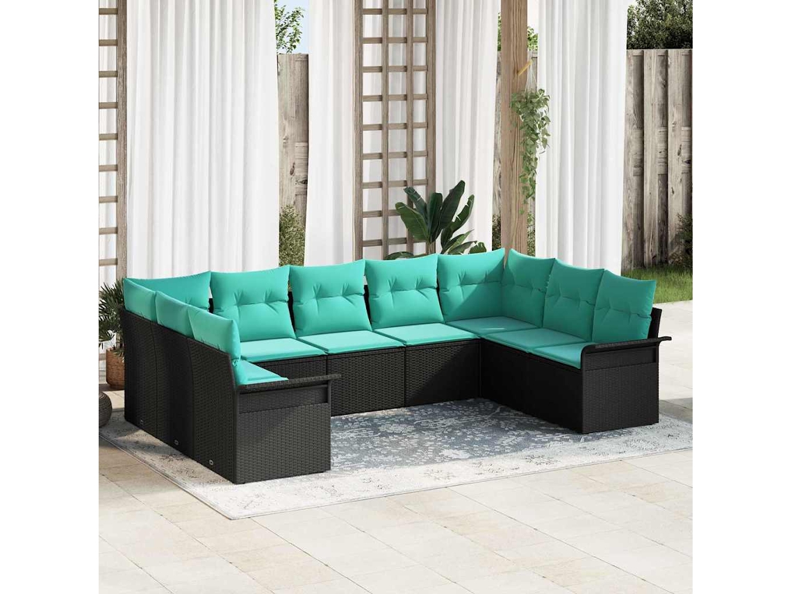 Vidaxl Conjunto de Sofá de Jardim 9 Pcs Preto Vime Pe