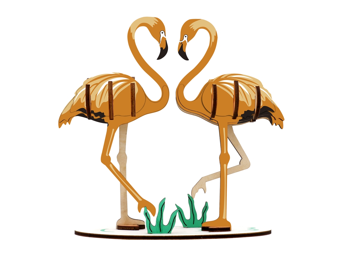 Quebra-cabeça 3d De Madeira Em Formato De Flamingo, Com 25 Peças. Dimensões: 13,6 X 5,8 X 15,6 Cm, 14 X 6 X 16 Cm.