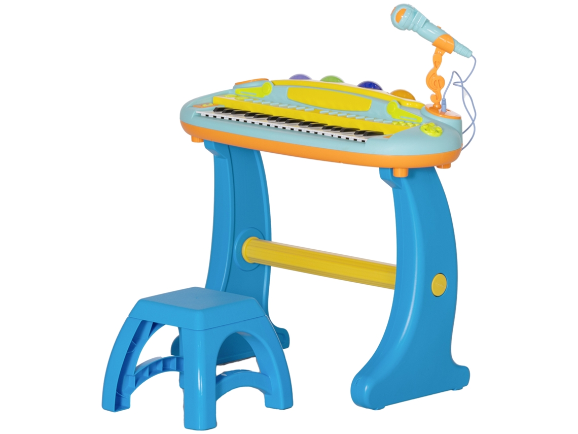 Piano Eletrônico Infantil 37 Teclas (com Microfone, Banquinho, Led, Gravação e Reprodução)
