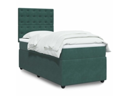 Cama Com Molas/colchão 90x200 Cm Veludo Verde-escuro