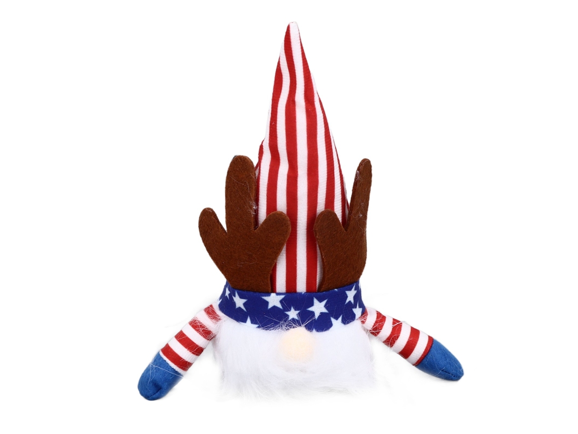 Boneco Gnome Patriótico 4 de Julho Luz Decoração Mesa