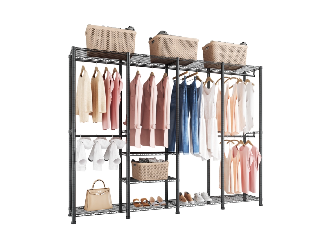 Cabideira Ajustável Com 4 Barras E 10 Prateleiras Para Roupa, Preta, 193 X 40 X 194 Cm Vevor