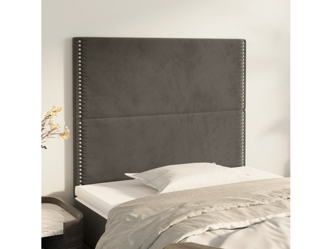 Cabecero de terciopelo de 2 piezas 100x5x78/88 cm gris oscuro