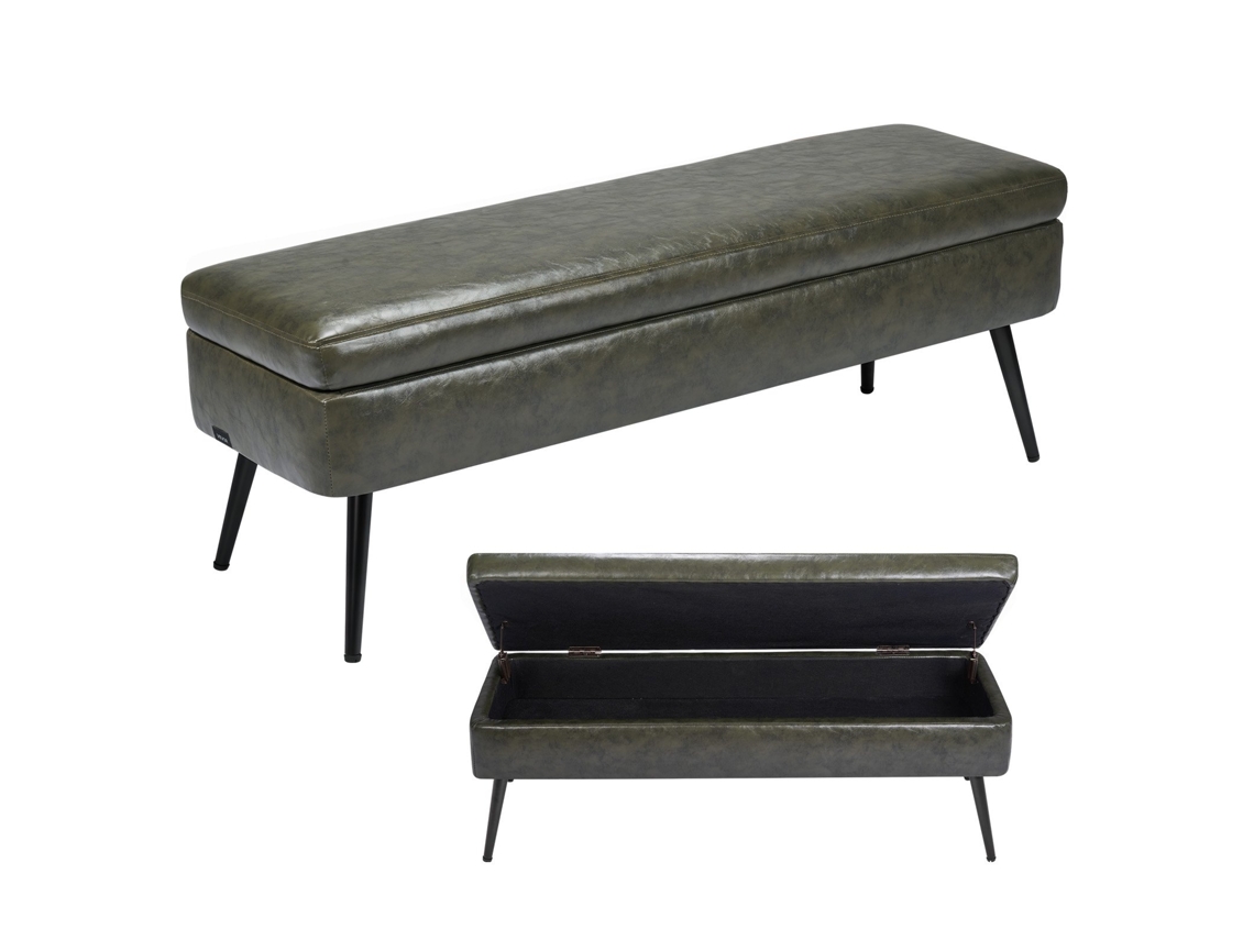 Banco de couro verde Vevor 400 x 1200 x 450 mm com armazenamento e pernas de metal