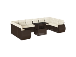 Conjunto de 11 Sofás de Jardim C/ Almofadões Vime Pe Castanho MAISON EXCLUSIVE (11 pcs)