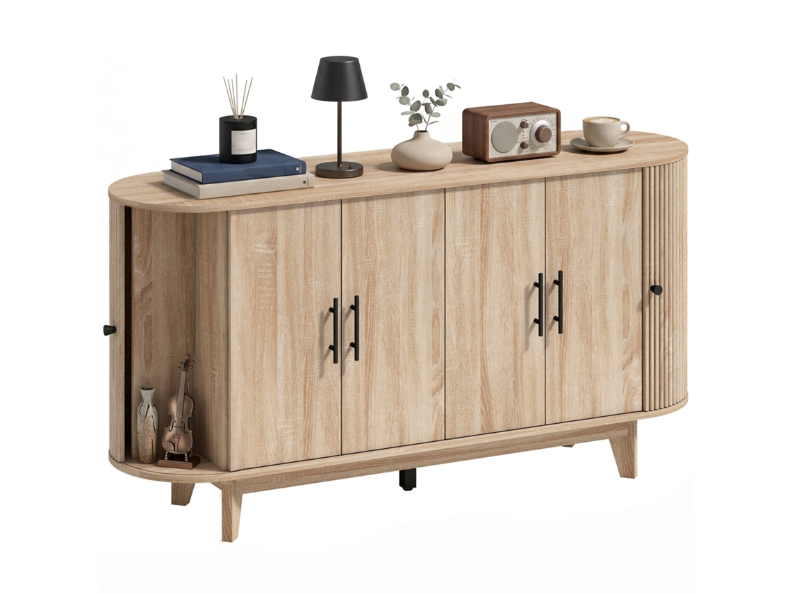 Buffet de sala oval com 4 portas e 2 prateleiras ajustáveis 147x40x76cm Carvalho BTFORUS