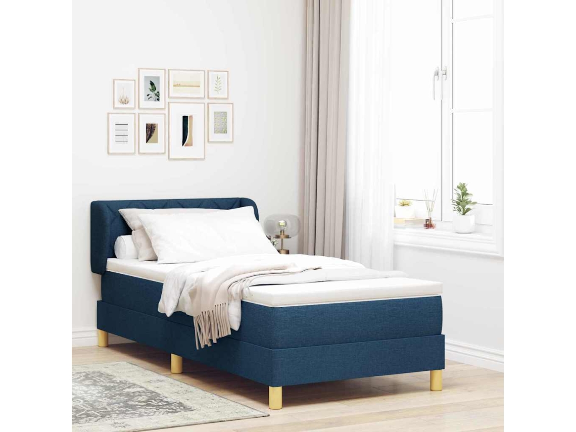 Vidaxl Cama Box Com Cabeceira Azul 100 X 200 Cm Tecido