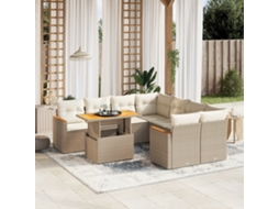 Vidaxl 9 Pcs Conjunto De Sofás P/ Jardim Com Almofadões Vime Pe Bege