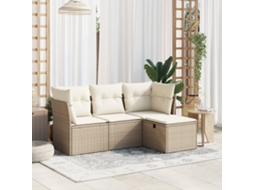4 Pcs Conjunto De Sofás Para Jardimconjuntos Relax Jardimconjunto De Jantar C/ Almofadões Vime Pe Bege Cfw541671 Lovely Home