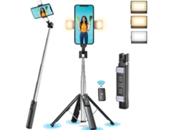 Tripé Quadrapod Para Selfie Stick De 41 Com 2 Luzes De Preenchimento Recarregáveis, Tripé Extensível Com Controle Remoto Bluetooth, Aço Inoxidável, 3