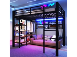 Cama Alta Preta 140x200 Roupeiro Led Espaço Inferior