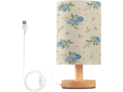 Abajur De Cabeceira Led Em Formato Flor Azul Para Quarto, Luminária De Leitura Com Portas Usb E Cúpula Tecido Para Sala