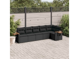 Vidaxl 6 Pcs Conjunto Sofás De Jardim C/ Almofadões Vime Pe Preto