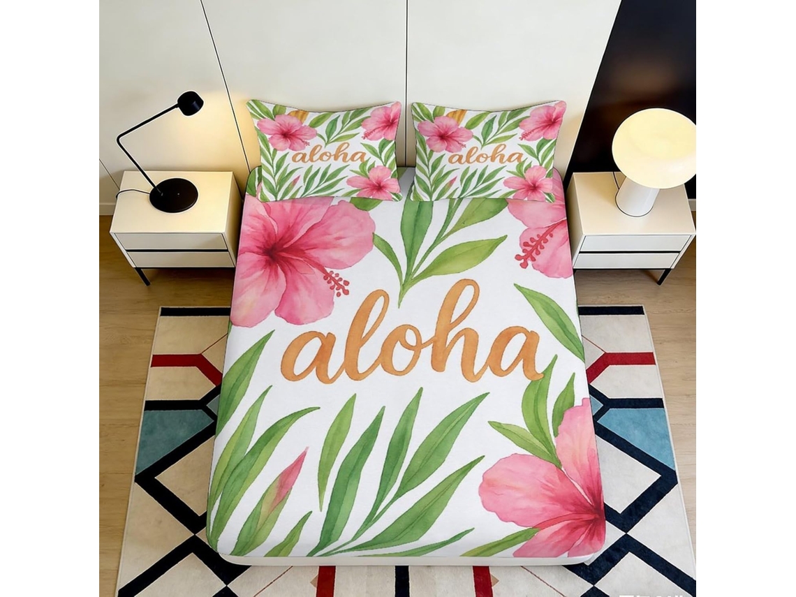 Conjunto de Cama Estampa 3d Hibisco Tro Microfibra com Fronha 200x25cm S/MARCA