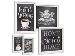 Pinturas Murais Modernas Café, Rolo, Aconchego Do Lar Moldura Branca Quadros Para A Sala De Estar Espelharte (conjunto De 5 Imagens)