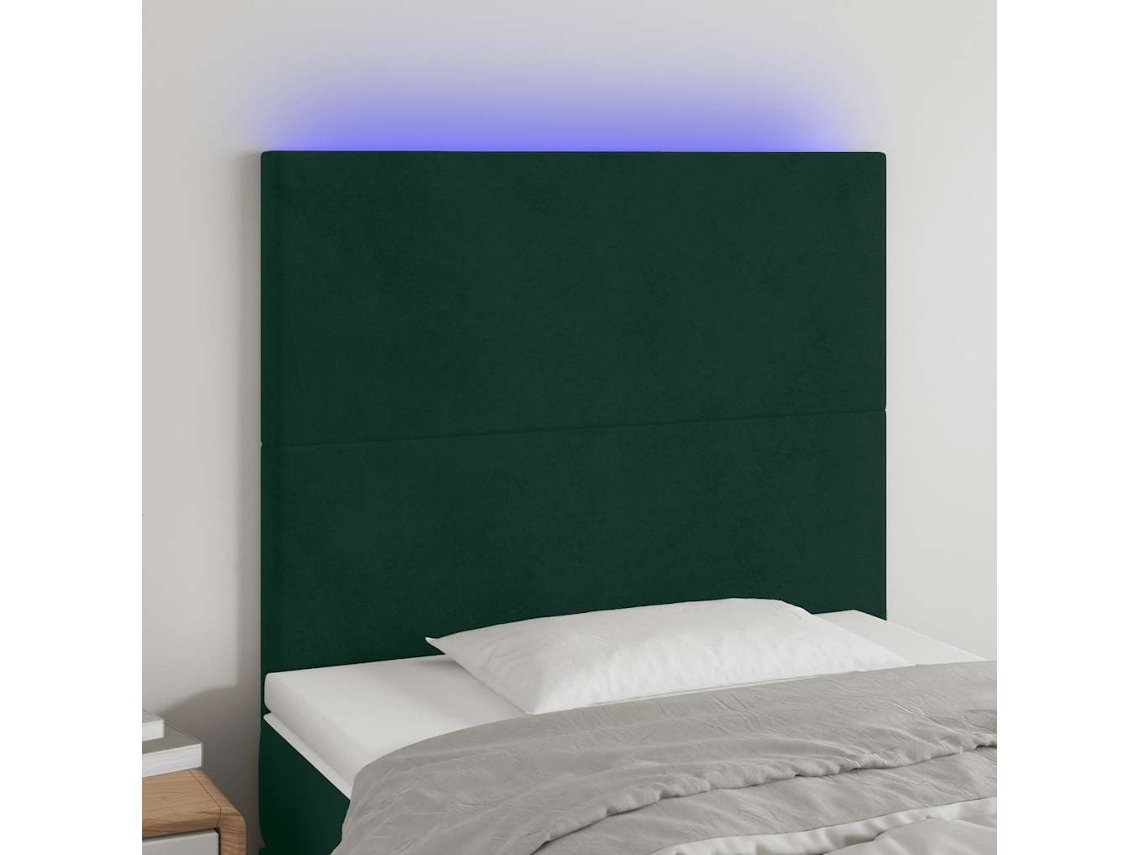 Vidaxl Cabeceira De Cama C/ Led Veludo 100x5x118/128 Cm Verde-escuro