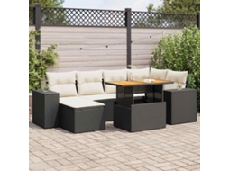 Vidaxl 7 Pcs Conjunto de Sofás P/ Jardim C/ Almofadões Vime Pe Preto