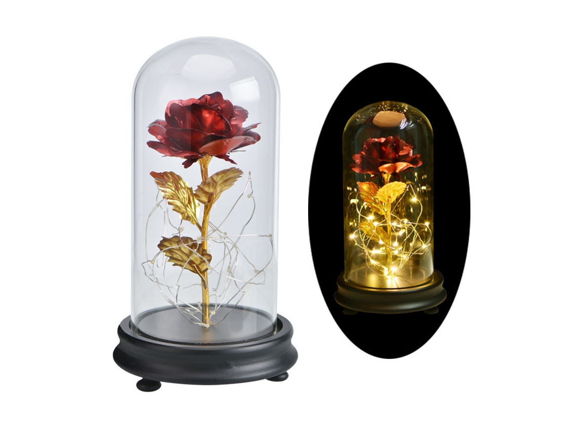 Rosa da Bela e a Fera em Cúpula de Vidro, Rosas Eternas de Vidro com Vela, Presente para o Dia Das Mães AQUAFORGE