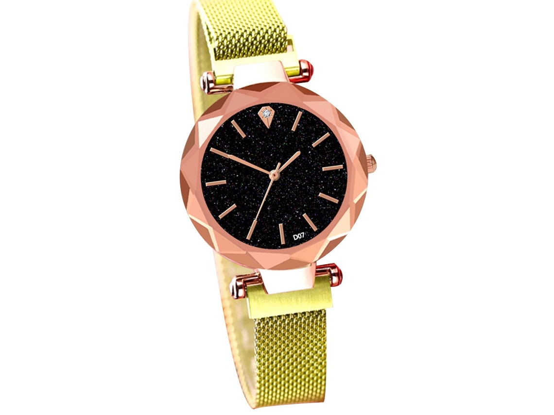Relógio de Pulso Feminino de Quartzo com Mostrador Estrelado e Cinto de Aço Ouro Casual Elegante