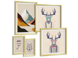 Composição De Quadros Na Parede Montanhas E Cidades Coloridas Moldura Dourada Quadros Para A Sala De Estar Espelharte (conjunto De 5 Imagens)