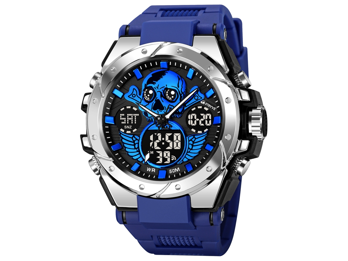 Relógio Esportivo Masculino MDUG Relógio de Pulso com Caveira Luminoso e Detalhes Luminosos (azul)