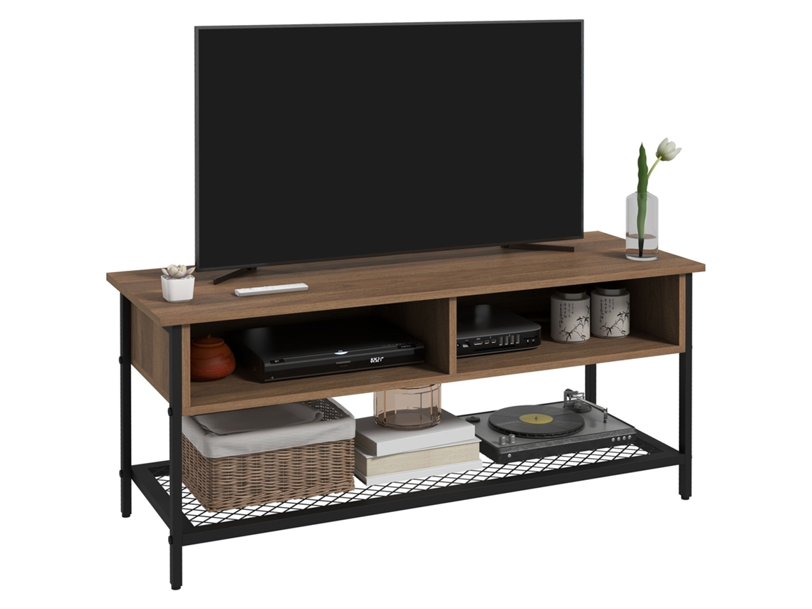 Suporte de Tv Até 48'' no Estilo Industrial em Madeira e Aço. 110x40x48cm. Marrom e Preto Ge