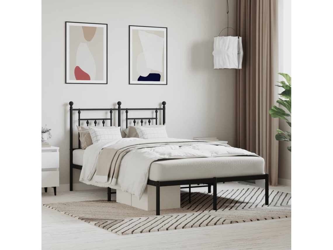 Vidaxl Estrutura De Cama Com Cabeceira 120x200 Cm Metal Preto