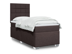 Vidaxl Cama Com Molas/colchão 90x200 Cm Tecido Castanho-escuro