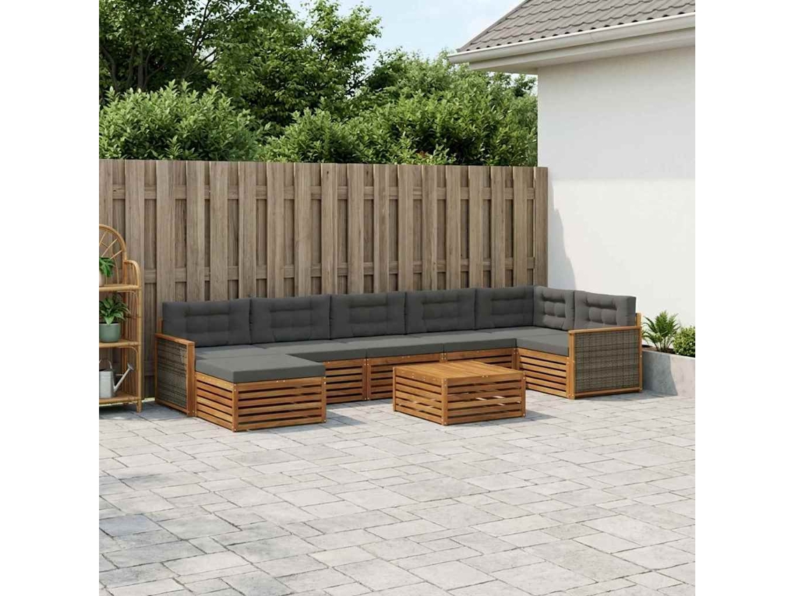 Vidaxl Conjunto De Sofás Para Exterior 8 Pcs Natural E Antracite