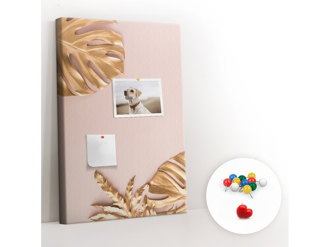 Quadro De Cortiça Com Impressão Folhas Douradas Para A Sala De Estar Espelharte (40x60 Cm)