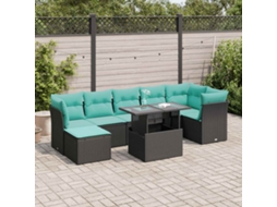 Vidaxl 8 Pcs Conjunto Sofás Jardim C/ Almofadões Vime Pe/acácia Preto