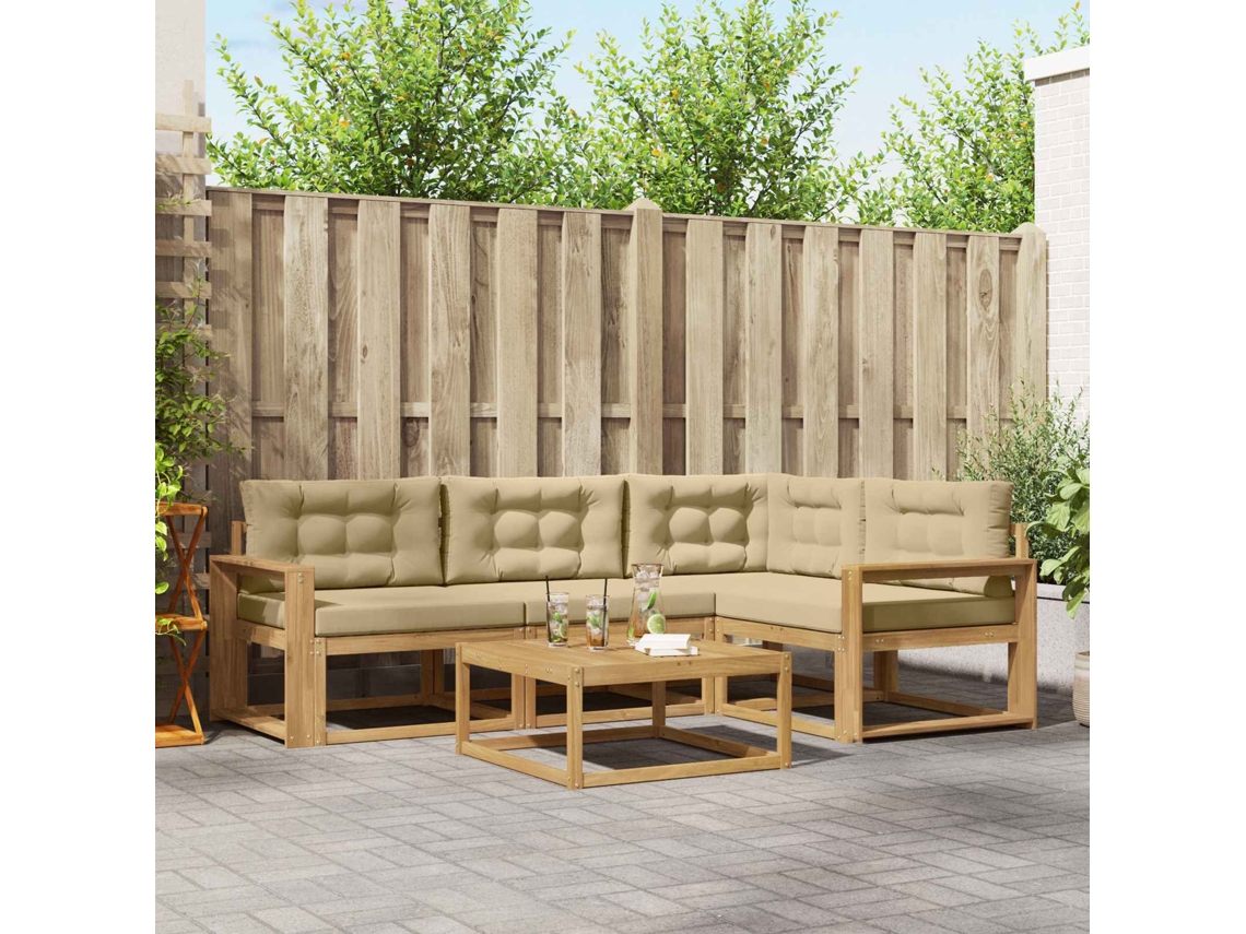 Vidaxl Conjunto De Sofás Para Exterior 5 Unid. Branco E Bege Poliéster