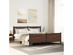 Cama De Casal | Camas Para Quarto | Estrutura Cama Sem Colchão 200x200cm Metal Carvalho Castanho