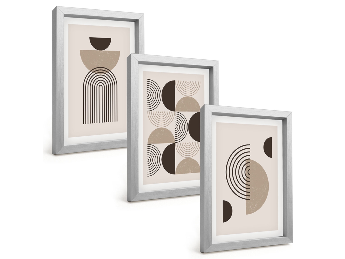 Composição De Quadros Na Paredepadrões Minimalistas Abstratos Moldura Prateada Quadros Para A Sala De Estar Espelharte (3 Peças 20x30 Cm)