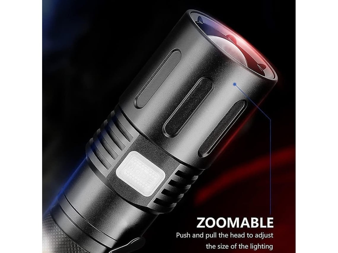 Tocha Potente com Zoom Super Bright 2100 Lumens P90 Lanterna com Led de Bolso com Bateria Recarregável e Cabo 5 Modos Preto BISBISOUS VIGA EUROPE