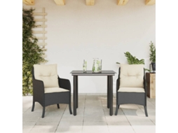 3 Pcs Conjunto De Jantar P/ Jardim C/ Almofadões Vime Pe Preto Dkd Home Decor