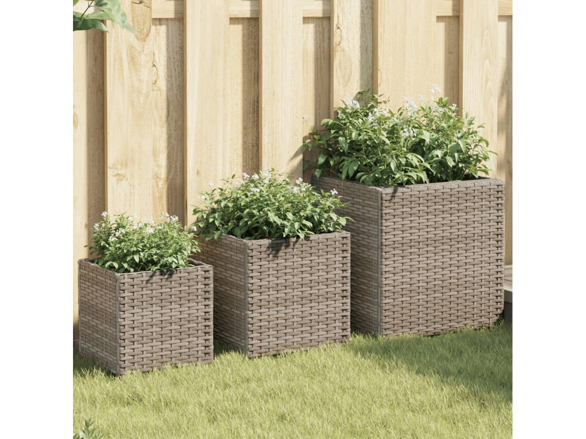 Vidaxl Vasos De Jardim 3 Pcs Vime Pe Cinzento