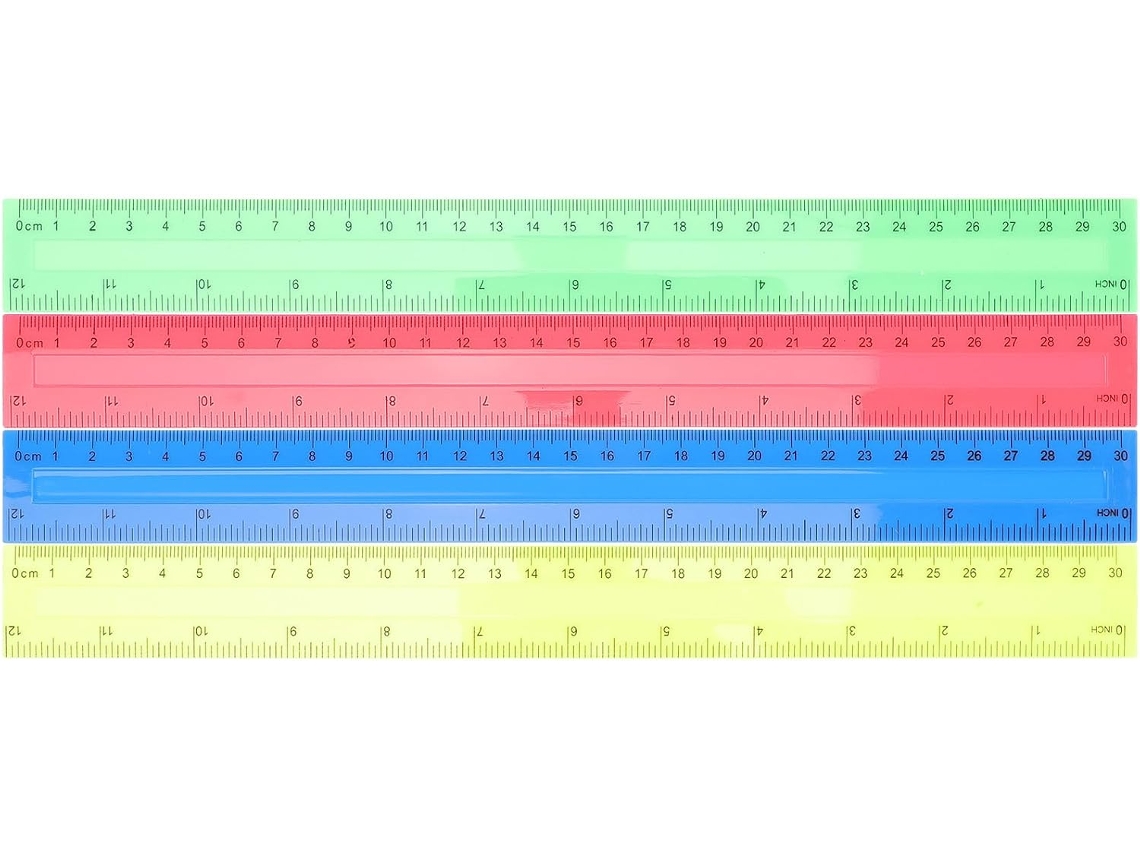 Conjunto de 8 réguas escolares de plástico de 30 cm, leves e duráveis, com núcleo sólido, ideais para estudantes e uso ocasional.